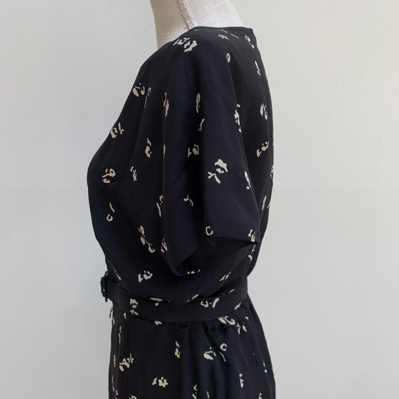 Vintage Dana Buchman Silk Black Floral Print Dress with Matching Belt - Picture 6 of 14